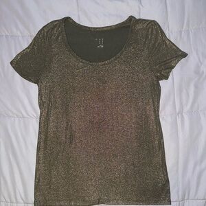 A New Day Sparkly Green Metallic Short Sleeve Scoop Neck Tee Size Medium